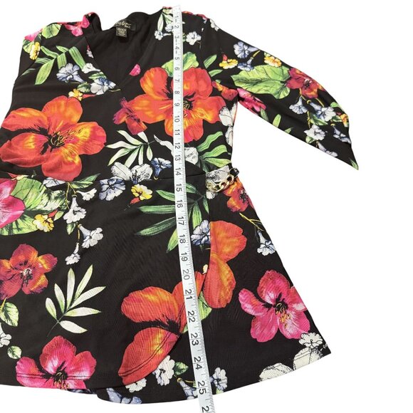 Thalia Sodi Womens Black Floral Tropical Print Bell Sleeve V-Neck Long Sleeve XS - Picture 6 of 8